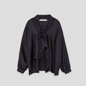 Zara Oversized Silk Shirt with Tied Bow